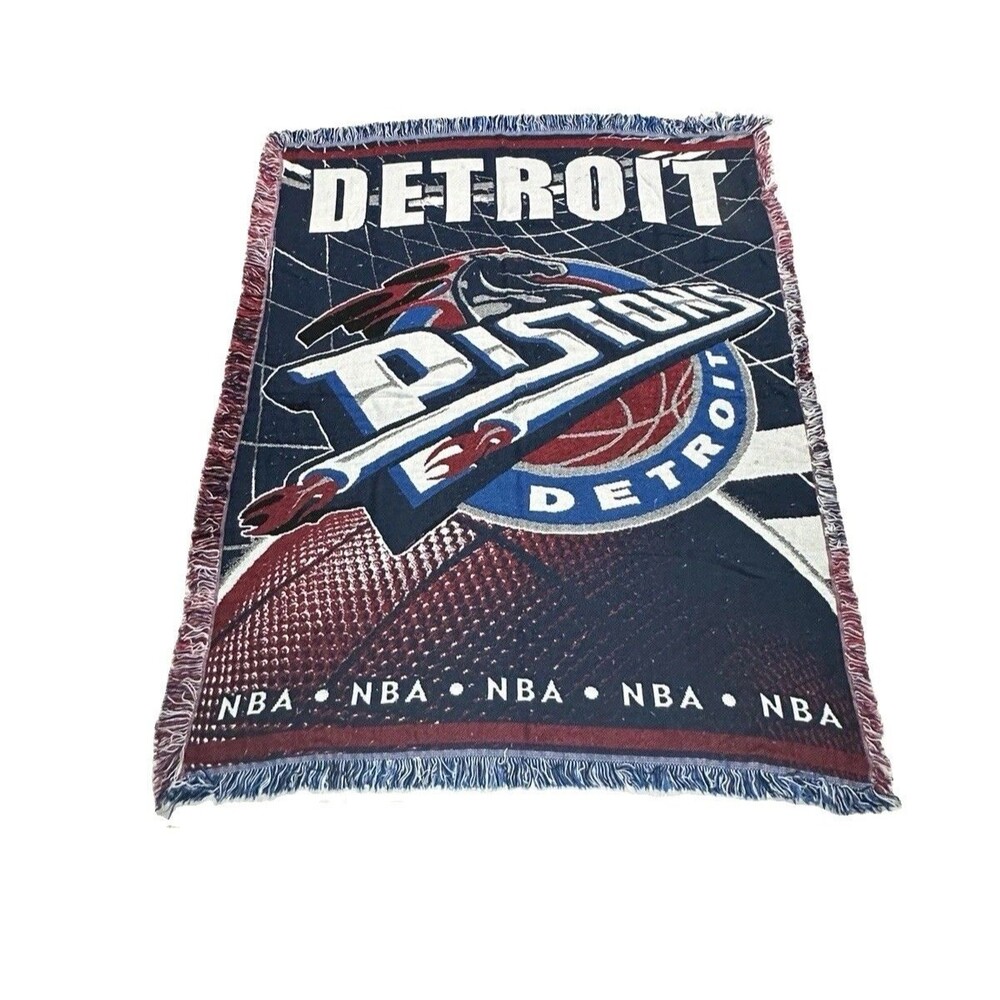 Vintage 90s Detroit Pistons NBA Throw Blanket Blue Red USA Made Retro Y2K Rare